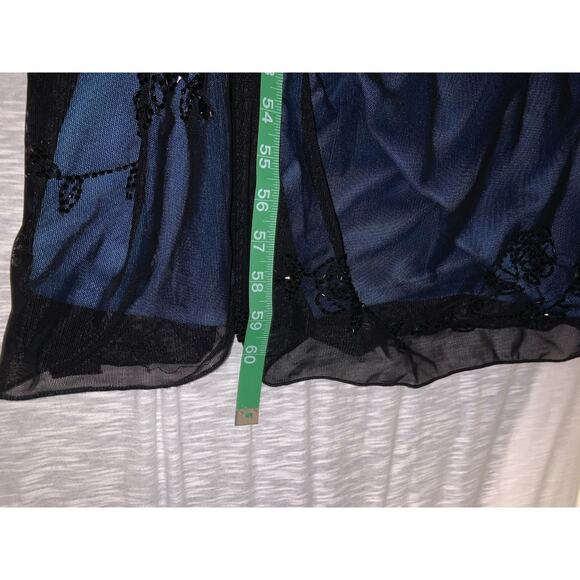 Vintage Reggio Prom Dress Maxi Gown 12 Blue Black Goth 90s Y2K Floral Mesh Bead - Picture 9 of 9